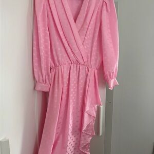 Vintage Pink Silk Dress Custom Made Elastic Waist Fits XS–M Excellent Condition